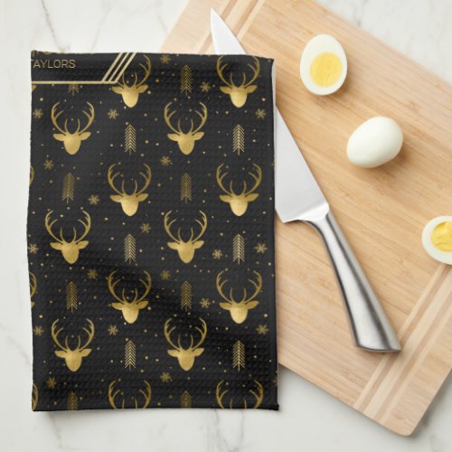 Deer Antlers Arrows Christmas Pattern Gold ID861 Kitchen Towel