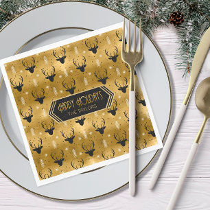 Deer Antlers Arrows Christmas Pattern Gold ID861 Napkins