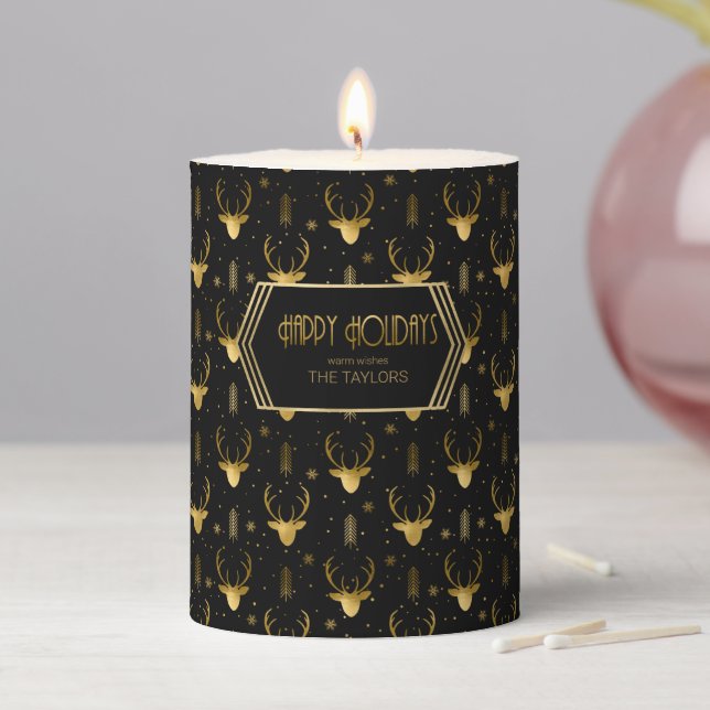 Deer Antlers Arrows Christmas Pattern Gold ID861 Pillar Candle (In Situ)
