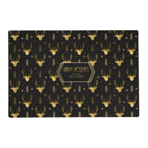 Deer Antlers Arrows Christmas Pattern Gold ID861 Placemat