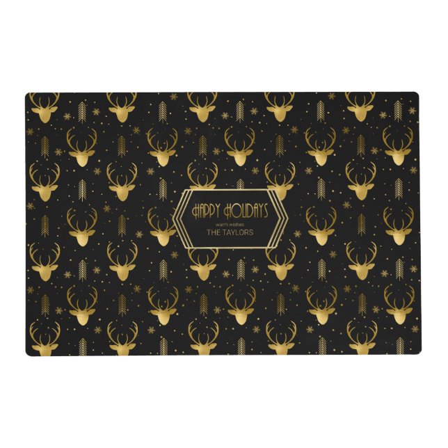 Deer Antlers Arrows Christmas Pattern Gold ID861 Placemat (Front)