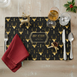 Deer Antlers Arrows Christmas Pattern Gold ID861 Placemat