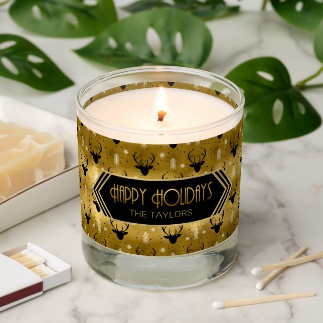 Deer Antlers Arrows Christmas Pattern Gold ID861 Scented Candle (Lit)