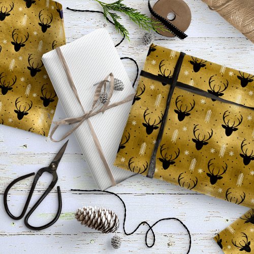 Deer Antlers Arrows Christmas Pattern Gold ID861 Wrapping Paper