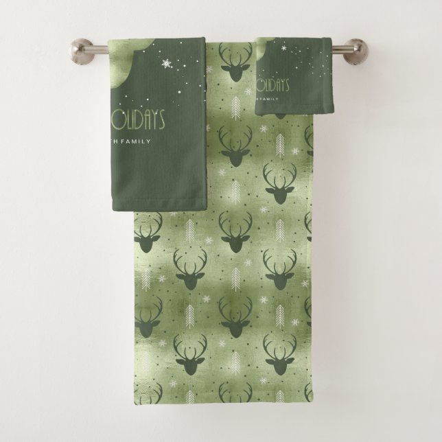 Deer Antlers Arrows Christmas  Pattern Green ID861 Bath Towel Set (Insitu)