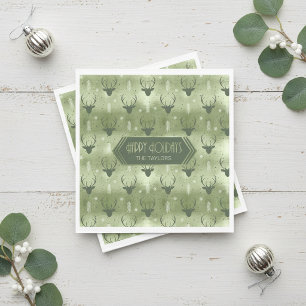 Deer Antlers Arrows Christmas  Pattern Green ID861 Napkins
