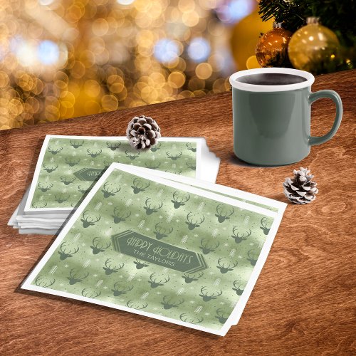 Deer Antlers Arrows Christmas  Pattern Green ID861 Napkins