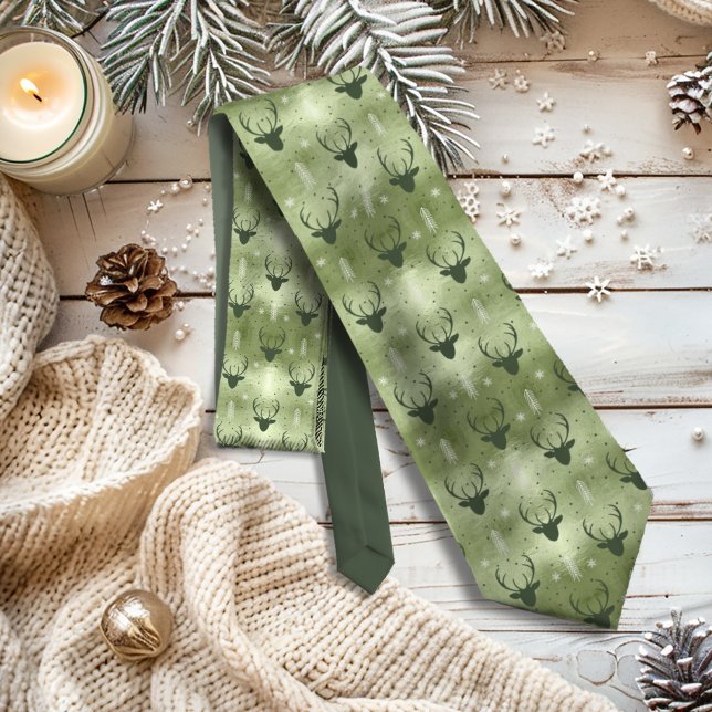 Deer Antlers Arrows Christmas Pattern Green ID861 Neck Tie (Creator Uploaded)