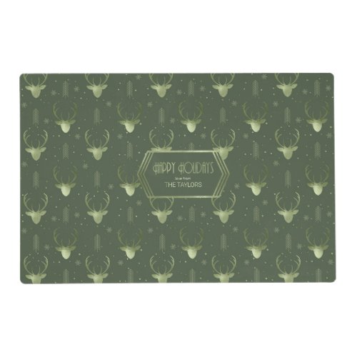 Deer Antlers Arrows Christmas Pattern Green ID861  Placemat