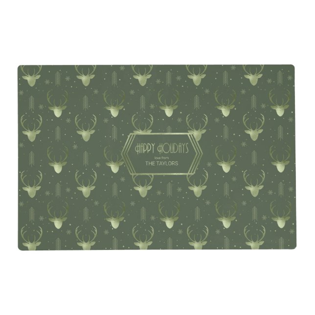 Deer Antlers Arrows Christmas Pattern Green ID861  Placemat (Front)