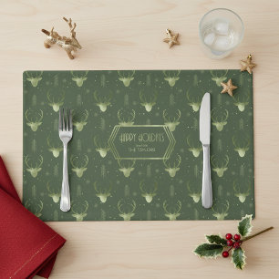 Deer Antlers Arrows Christmas Pattern Green ID861 Placemat