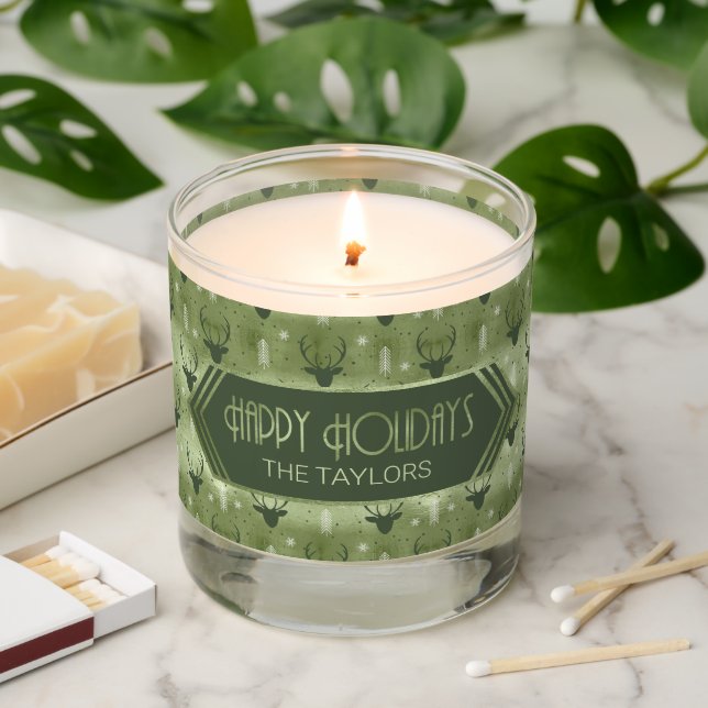 Deer Antlers Arrows Christmas  Pattern Green ID861 Scented Candle (Lit)