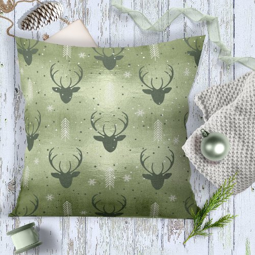 Deer Antlers Arrows Christmas Pattern Green ID861 Throw Pillow