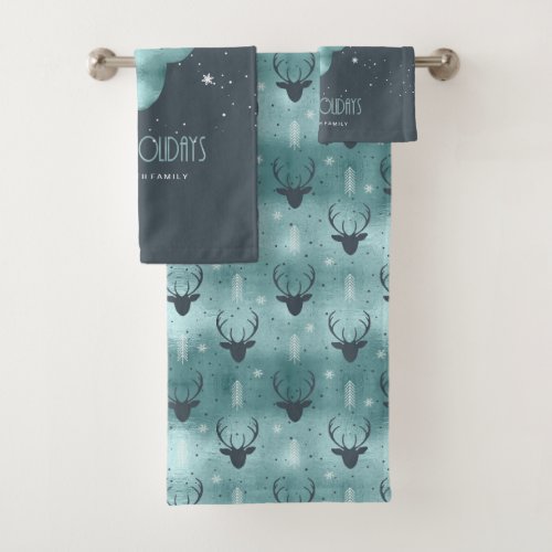 Deer Antlers Arrows Christmas Pattern Teal ID861 Bath Towel Set
