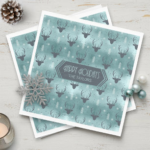 Deer Antlers Arrows Christmas Pattern Teal ID861 Napkins
