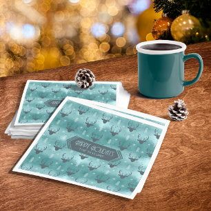 Deer Antlers Arrows Christmas Pattern Teal ID861 Napkins