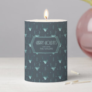 Deer Antlers Arrows Christmas Pattern Teal ID861 Pillar Candle