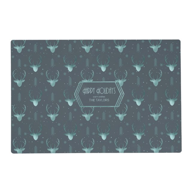 Deer Antlers Arrows Christmas Pattern Teal ID861 Placemat (Front)