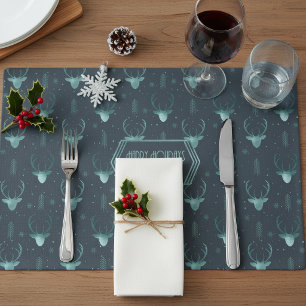Deer Antlers Arrows Christmas Pattern Teal ID861 Placemat
