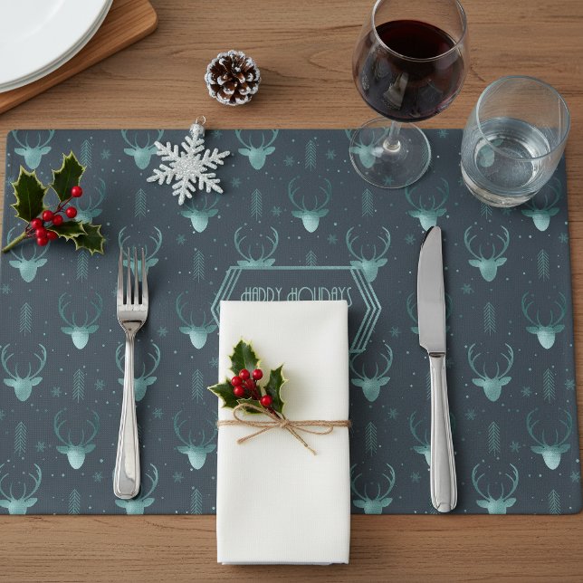Deer Antlers Arrows Christmas Pattern Teal ID861 Placemat (Creator Uploaded)