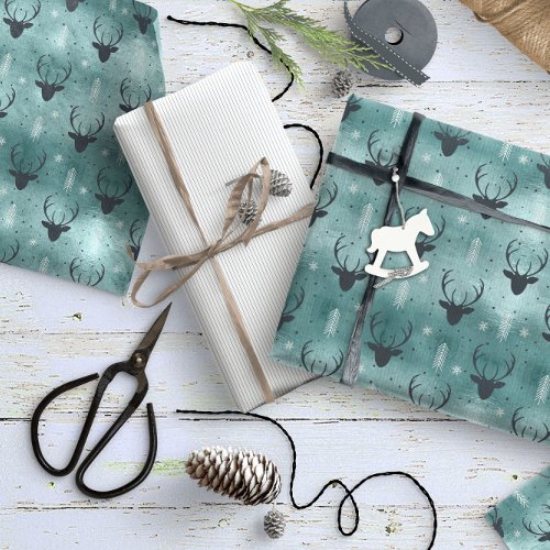 Deer Antlers Arrows Christmas Pattern Teal ID861 Wrapping Paper