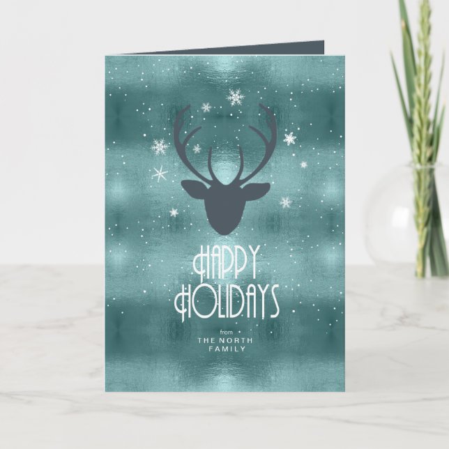 Deer Antlers Arrows Christmas Teal ID861 Holiday Card (Front)