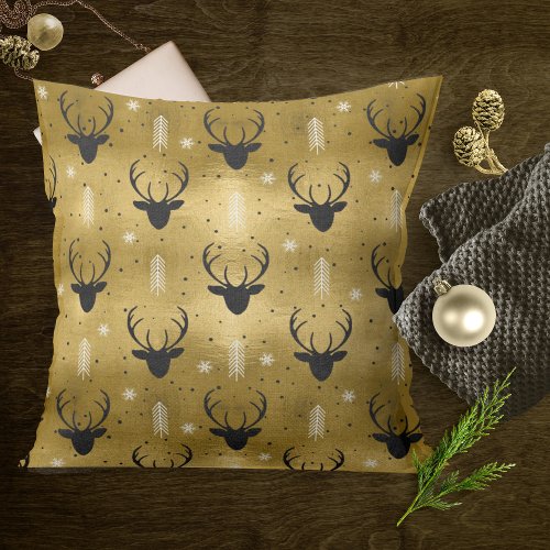 Deer Antlers Arrows Pattern V1 Gold ID861 Throw Pillow