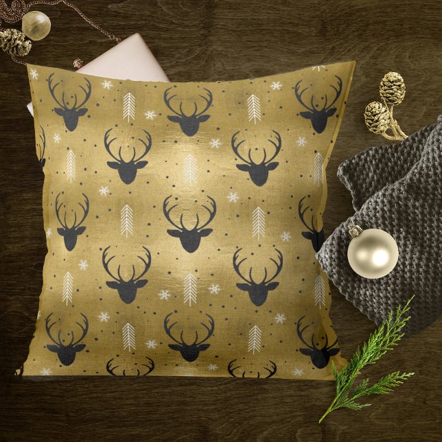 Deer Antlers Arrows Pattern V1 Gold ID861 Throw Pillow (Creator Uploaded)