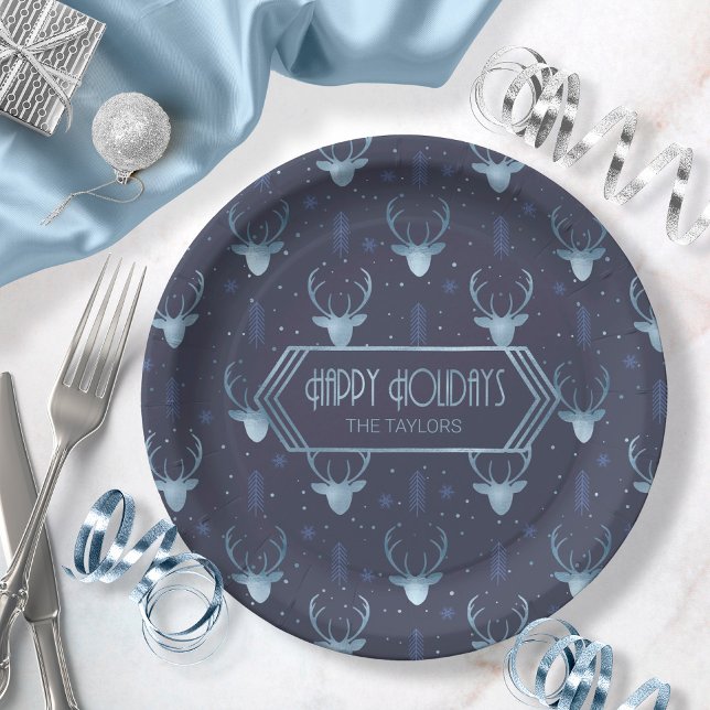 Deer Antlers Arrows Pattern V2 Blue ID861 Paper Plates (Creator Uploaded)