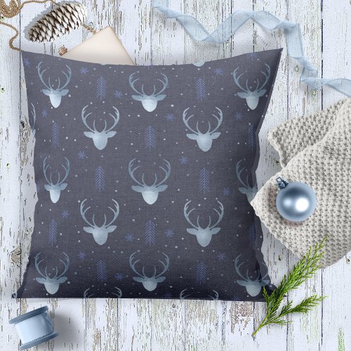 Deer Antlers Arrows Pattern V2 Blue ID861 Throw Pillow