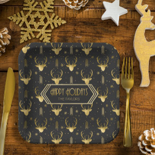 Deer Antlers Arrows Pattern V2 Gold ID861 Paper Plates
