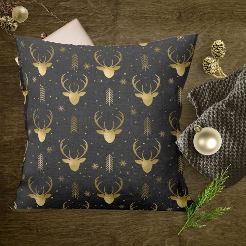 Deer Antlers Arrows Pattern V2 Gold ID861 Throw Pillow
