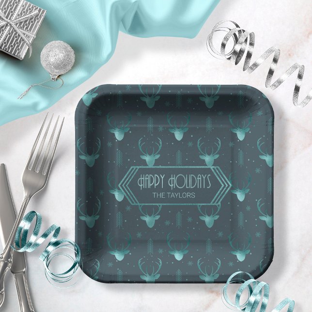 Deer Antlers Arrows Pattern V2 Teal ID861  Paper Plates (Creator Uploaded)