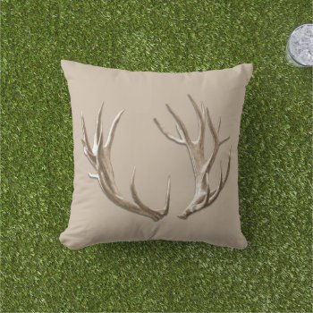 Deer Antlers Beige Animal Nature Throw Pillow by DustyFarmPaper at Zazzle