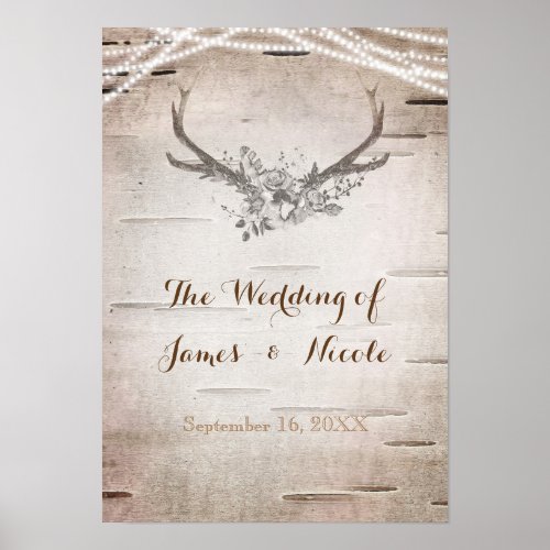 Deer Antlers  Birch Vintage Wedding Banner Poster