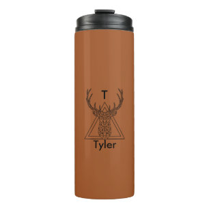 Deer Antlers Burnt Orange Monogram Custom  Thermal Tumbler