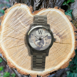 Deer Antlers Camo Single Initial For Him Watch