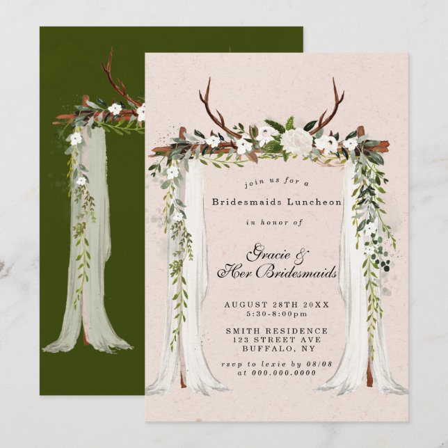 Deer Antlers Canopy Bridesmaids Luncheon Invites (Front/Back)
