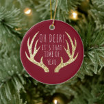 Deer Antlers Christmas Holiday Family Photo Ceramic Ornament at Zazzle