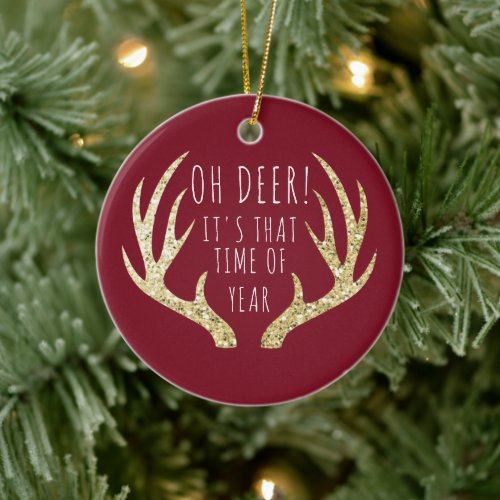 Deer Antlers Christmas Holiday Family Photo Ceramic Ornament