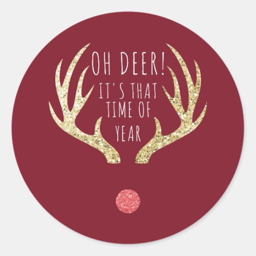 Deer Antlers Christmas Holiday Party Classic Round Sticker