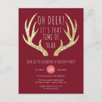 Deer Antlers Christmas Holiday Party Invitation Postcard