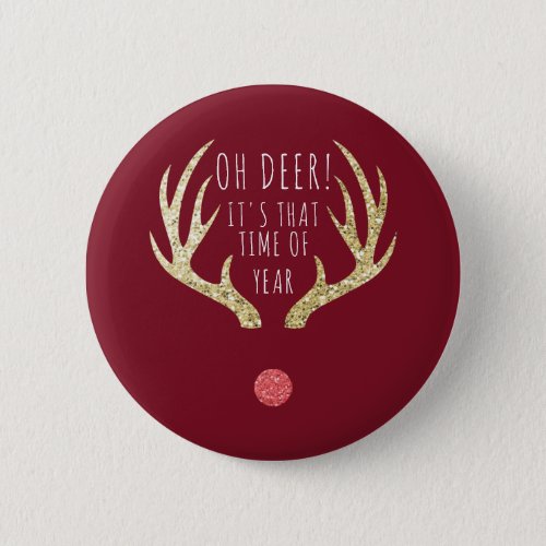 Deer Antlers Christmas Holiday Party Pinback Button