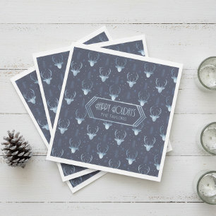 Deer Antlers Christmas Pattern Blue ID861 Napkins