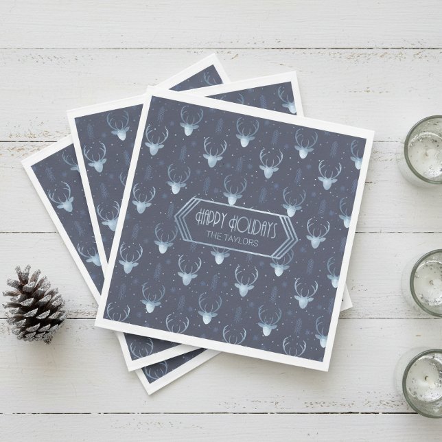 Deer Antlers Christmas Pattern Blue ID861 Napkins (Creator Uploaded)