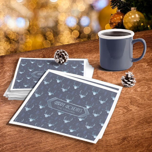 Deer Antlers Christmas Pattern Blue ID861 Napkins (Creator Uploaded)