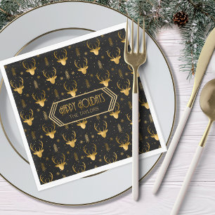 Deer Antlers Christmas Pattern Gold ID861 Napkins