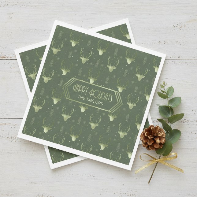 Deer Antlers Christmas  Pattern Green ID861 Napkins (Creator Uploaded)