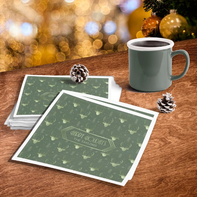 Deer Antlers Christmas  Pattern Green ID861 Napkins (Creator Uploaded)