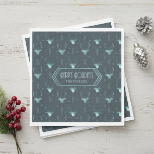 Deer Antlers Christmas Pattern Teal ID861 Napkins